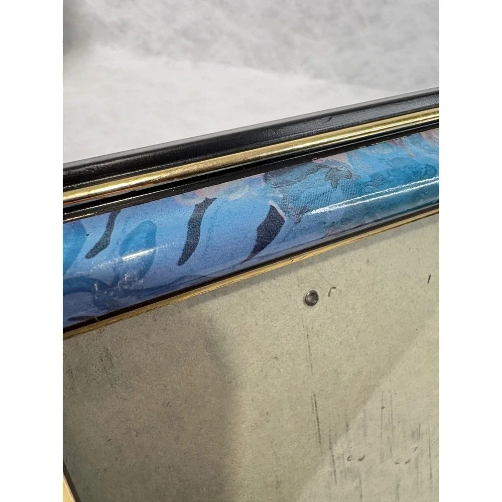 Vintage Blue Marbled Picture Frame Gold Trim Glass Tabletop 4x6 Photo Frame